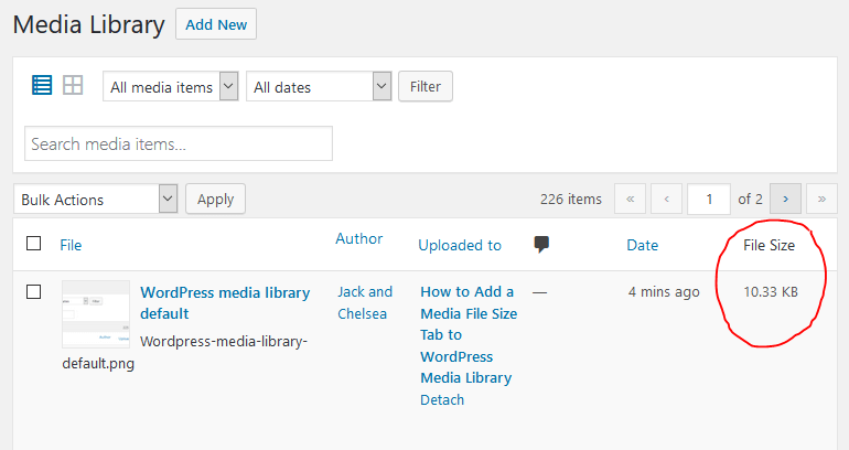 add file size column to wordpress media library